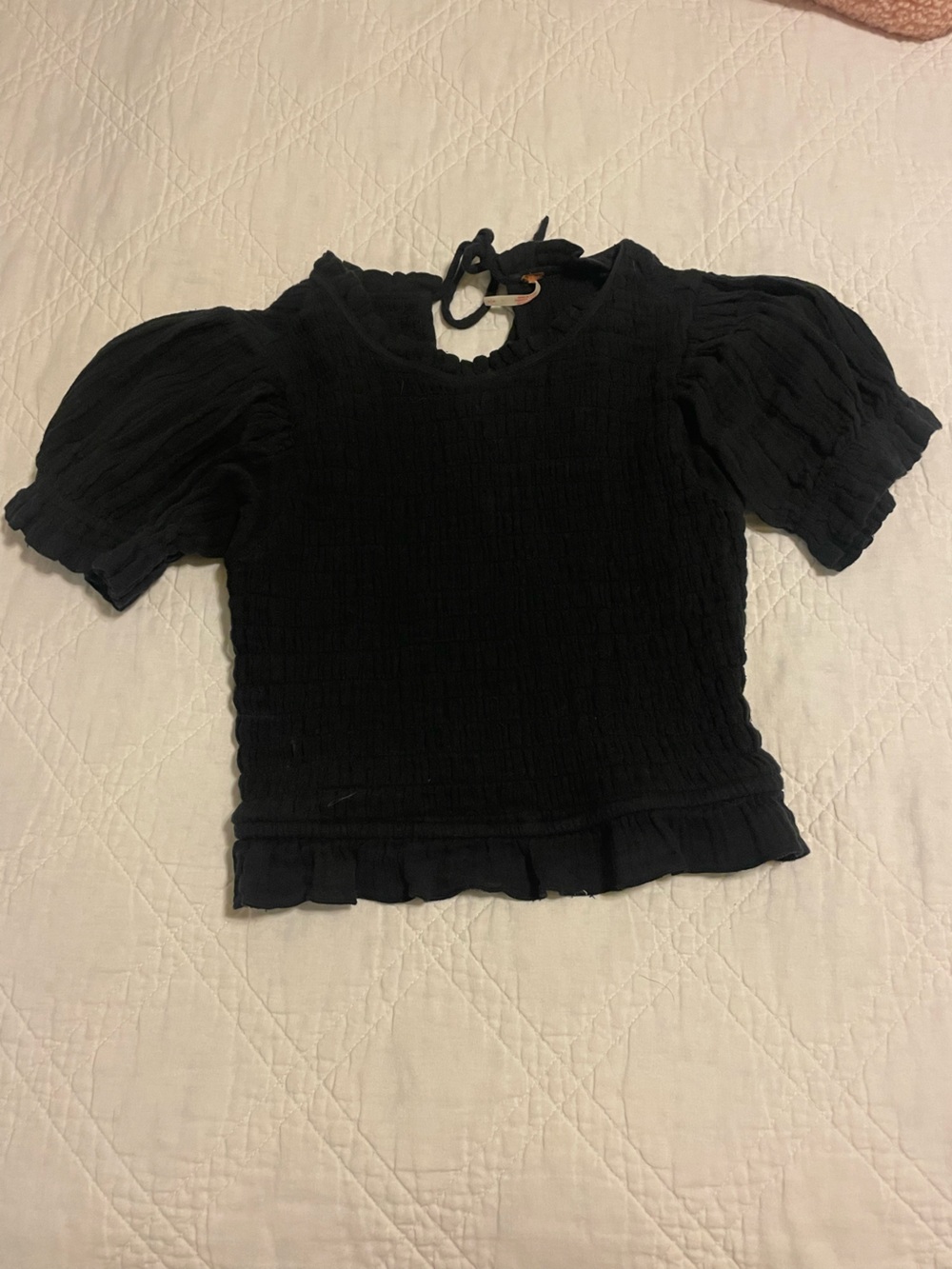Free People Black Puff Sleeve Smocked Top